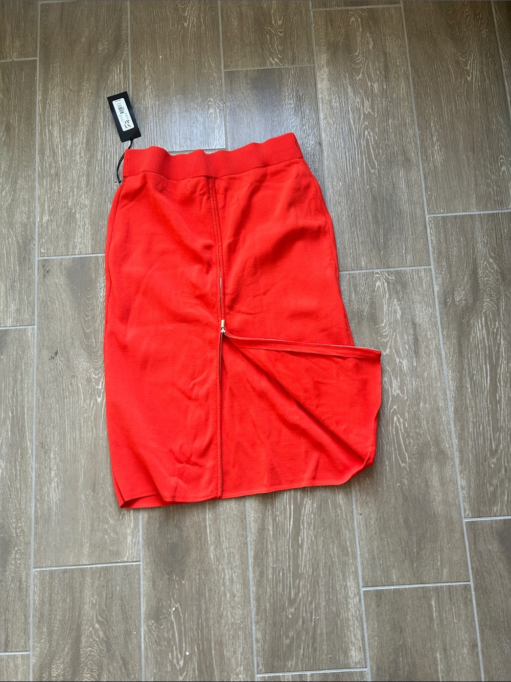 Red Pencil Skirt with Front Zip Detail